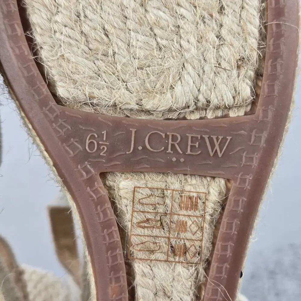J. Crew Womens 6.5 White Canvas Espadrille Wedge Ankle Strap Casual Sandals